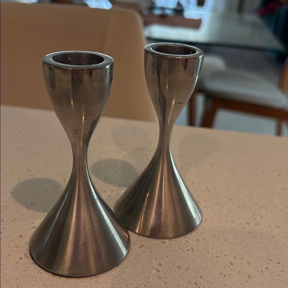 Vintage Hourglass Stainless Steel Candle Holders - Pair - Picture 8 of 13